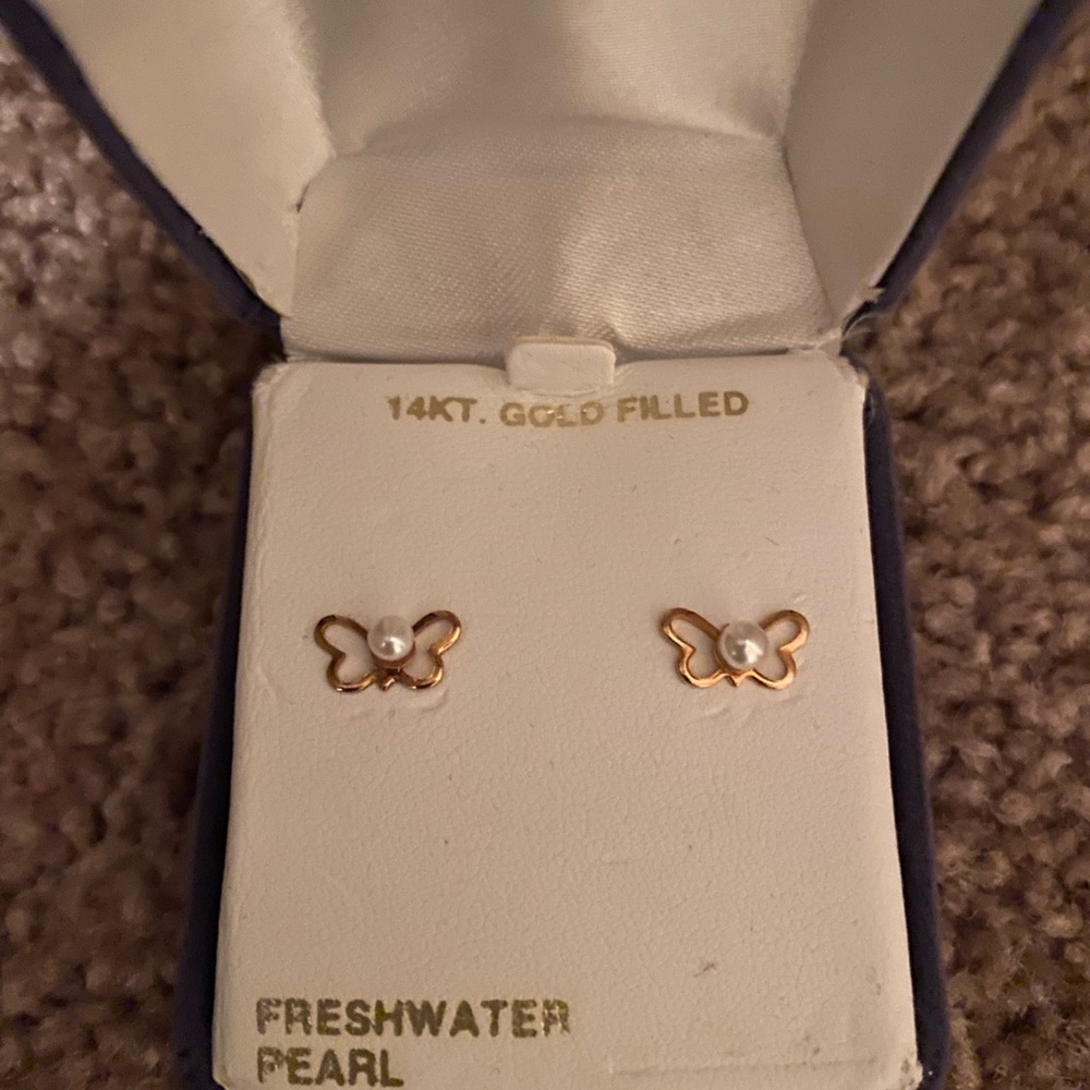 Butterfly Pearls and 14k gold filled stud earrings